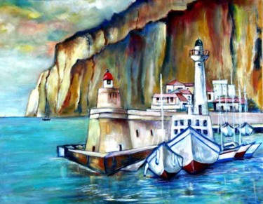 Painting titled "le port de villefra…" by Yankel, Original Artwork, Oil