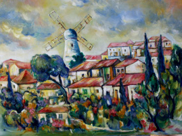 Peinture intitulée "Le Moulin de Jérusa…" par Yankel, Œuvre d'art originale