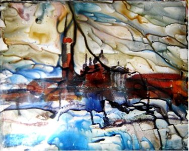 Peinture intitulée "Sous les eaux" par Michèle Delage, Œuvre d'art originale