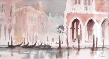 Peinture intitulée "La Venise rose" par Michèle Delage, Œuvre d'art originale