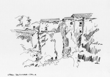 Drawing titled "Craco, Italia 06" by Chelo Leyria, Original Artwork, Pencil