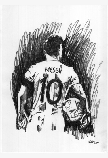 Drawing titled "Messi Campeon 01" by Chelo Leyria, Original Artwork, Pencil