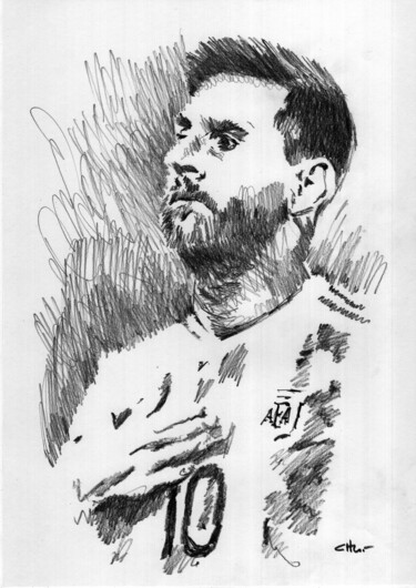 Dibujo titulada "Messi Campeon 06" por Chelo Leyria, Obra de arte original, Lápiz