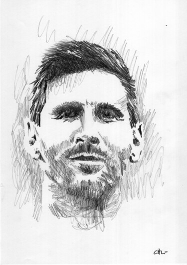 Рисунок под названием "Messi Campeon 05" - Chelo Leyria, Подлинное произведение искусства, Карандаш