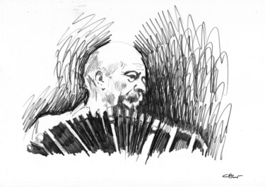 Drawing titled "Astor Piazzolla 01" by Chelo Leyria, Original Artwork, Pencil