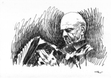 Zeichnungen mit dem Titel "Astor Piazzolla 02" von Chelo Leyria, Original-Kunstwerk, Bleistift
