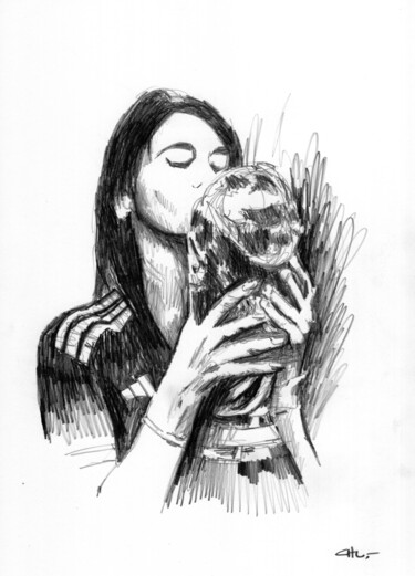 Рисунок под названием "Antonela Roccuzzo 01" - Chelo Leyria, Подлинное произведение искусства, Карандаш