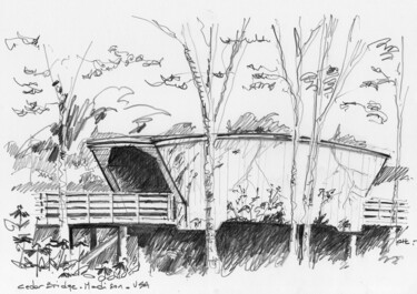 Rysunek zatytułowany „Cedar Bridge, Madis…” autorstwa Chelo Leyria, Oryginalna praca, Ołówek