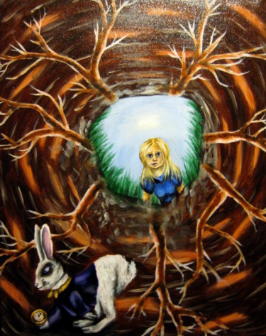 Painting titled "Down the Rabbit Hole" by Chelsea Rabbers, Original Artwork