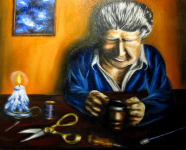 Painting titled "Old Shoemaker" by Chelsea Rabbers, Original Artwork, Oil