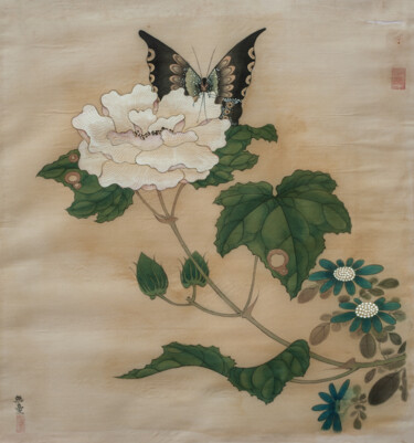 Pintura titulada "花鳥冊頁之秋蝶" por Chen Jun Cao Tang Wu You, Obra de arte original, Tinta