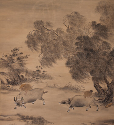 Schilderij getiteld "風雨暮歸圖" door Chen Jun Cao Tang Wu You, Origineel Kunstwerk, Inkt