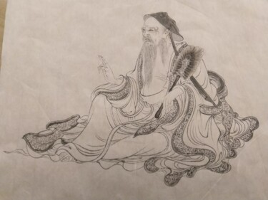 Peinture intitulée "維摩詰" par Chen Jun Cao Tang Wu You, Œuvre d'art originale, Encre