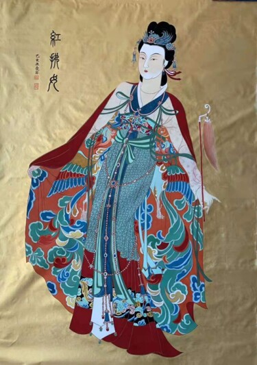 Painting titled "紅佛女" by Chen Jun Cao Tang Wu You, Original Artwork, Ink