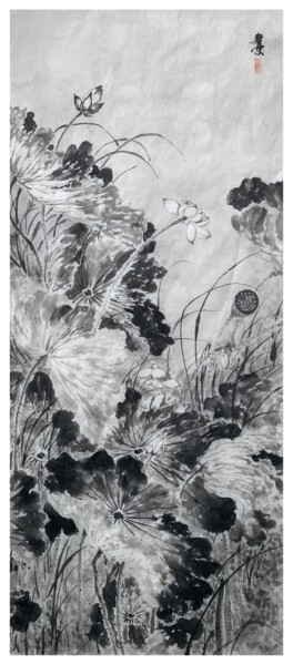 Peinture intitulée "墨荷圖" par Chen Jun Cao Tang Wu You, Œuvre d'art originale, Encre