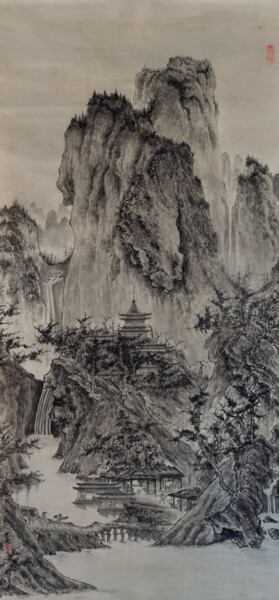 Malerei mit dem Titel "晴巒蕭寺圖" von Chen Jun Cao Tang Wu You, Original-Kunstwerk, Tinte