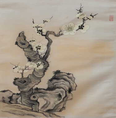 Malerei mit dem Titel "花鳥冊頁之老梅" von Chen Jun Cao Tang Wu You, Original-Kunstwerk, Tinte