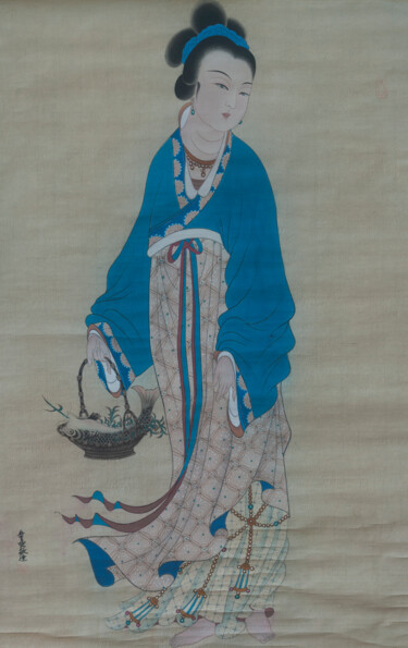 Pintura titulada "魚籃觀音" por 辰君草堂 無憂, Obra de arte original, Pigmentos