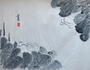 Peinture intitulée "荷花冊頁之二" par Chen Jun Cao Tang Wu You, Œuvre d'art originale, Encre