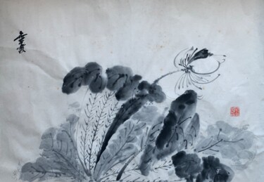 Pittura intitolato "荷花冊頁之三" da Chen Jun Cao Tang Wu You, Opera d'arte originale, Inchiostro
