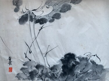 Malerei mit dem Titel "荷花冊頁之五" von Chen Jun Cao Tang Wu You, Original-Kunstwerk, Tinte