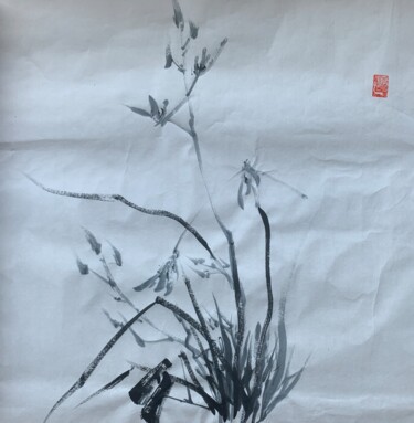 Painting titled "八大花鳥冊頁之蘭花" by Chen Jun Cao Tang Wu You, Original Artwork, Ink