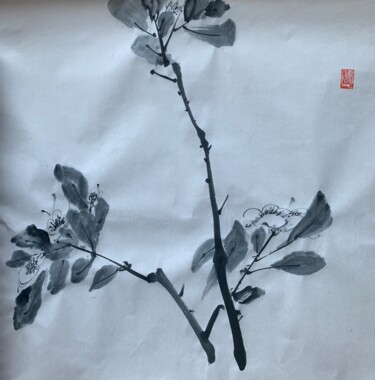 Painting titled "八大花鳥冊頁之山茶" by Chen Jun Cao Tang Wu You, Original Artwork, Ink