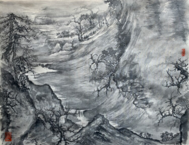 Painting titled "早春之春拂溪谷" by Chen Jun Cao Tang Wu You, Original Artwork, Ink