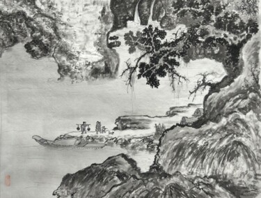 Peinture intitulée "早春之水岸春色" par Chen Jun Cao Tang Wu You, Œuvre d'art originale, Encre