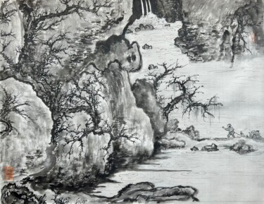 Pintura intitulada "早春之春拂山澗" por Chen Jun Cao Tang Wu You, Obras de arte originais, Tinta