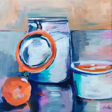Painting titled "Goûter de 4 heures…" by Nelly Chenard (CheNel), Original Artwork, Acrylic Mounted on Wood Stretcher frame