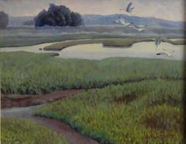 제목이 "周成光油画《湿地鸟鸣》"인 미술작품 成光 周로, 원작, 기름