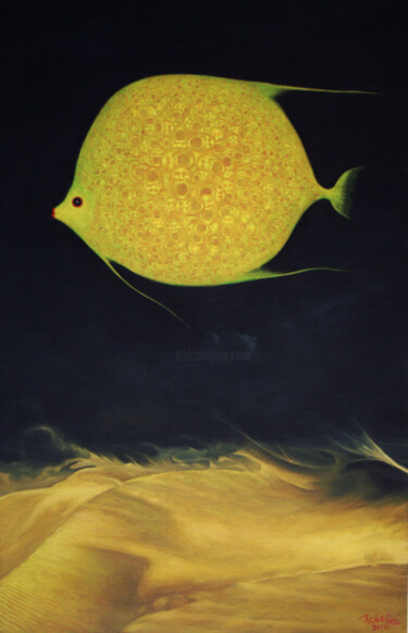 Pittura intitolato "fish-no2-90x140cm-y…" da Chenqiuchi, Opera d'arte originale, Olio