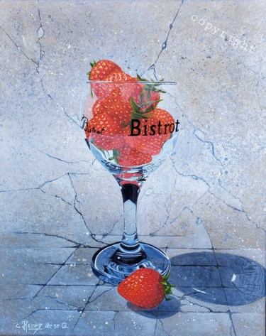 Картина под названием "Fraises Bistrot" - Henry Christine De St Gervais, Подлинное произведение искусства, Масло