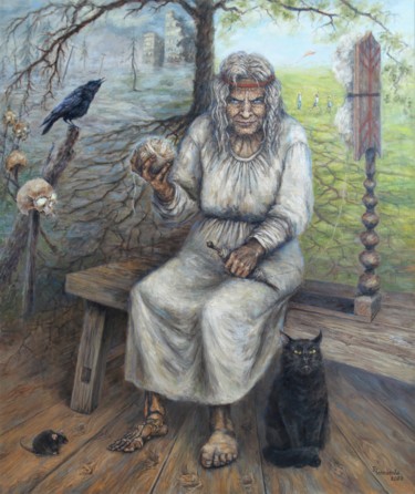 绘画 标题为“Baba Yaga” 由Tatyana Chepkasova, 原创艺术品, 油 安装在木质担架架上