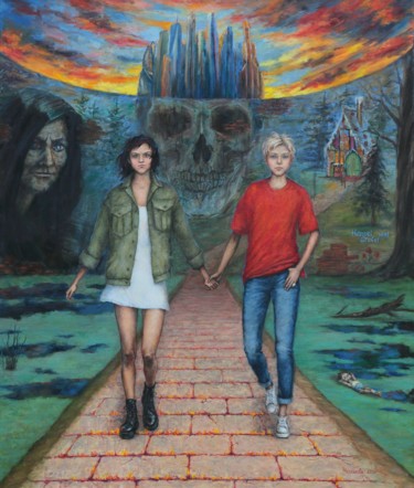 Painting titled "Hansel and Gretel" by Tatyana Chepkasova, Original Artwork, Oil Mounted on Wood Stretcher frame
