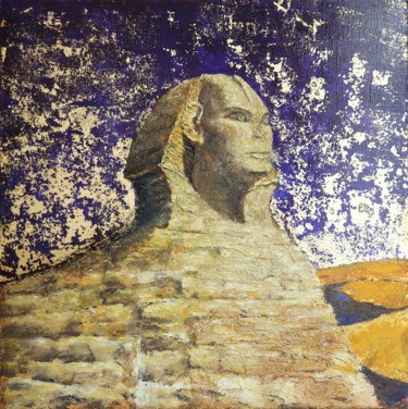 Painting titled "Sphinx from the "De…" by Tatyana Chepkasova, Original Artwork, Acrylic Mounted on Wood Stretcher frame