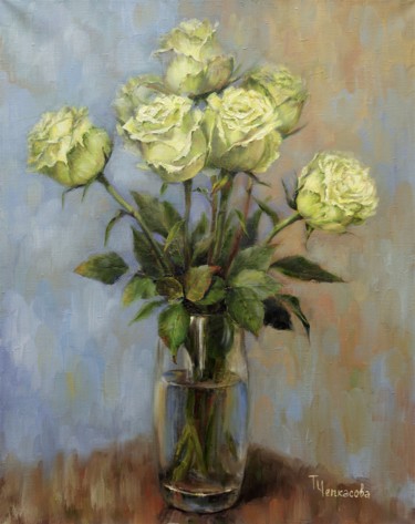 Pittura intitolato "Champagne roses" da Tatyana Chepkasova, Opera d'arte originale, Olio