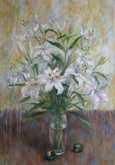 Malerei mit dem Titel "Lily meditation" von Tatyana Chepkasova, Original-Kunstwerk, Öl