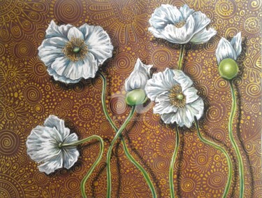 Drawing titled "White Poppies on Br…" by Cherie Roe Dirksen, Original Artwork, Chalk