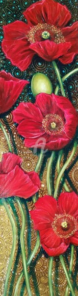 Painting titled "Luscious Red Poppies" by Cherie Roe Dirksen, Original Artwork, Acrylic Mounted on Wood Stretcher frame