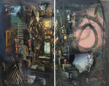 Station Apolo#Diptych Collage Peinture intitulée "Station Apolo#Dipty…" par Vira Chernetska, Œuvre d'art originale, Pastel