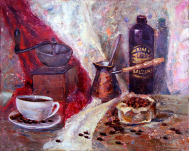 Картина под названием "Coffee sill life" - Ольга Аксамитная, Подлинное произведение искусства, Масло
