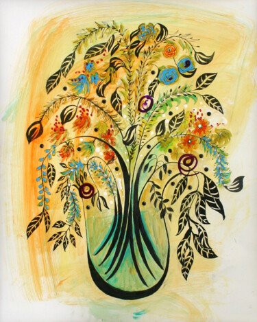 Malerei mit dem Titel "Happy Floral Arrang…" von Cheryl Paolini, Original-Kunstwerk, Acryl