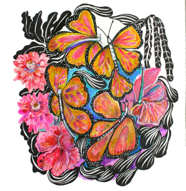 Schilderij getiteld "Butterflies Among t…" door Cheryl Paolini, Origineel Kunstwerk, Acryl
