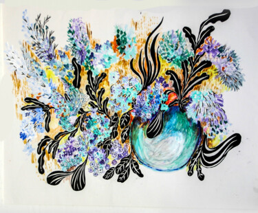Malerei mit dem Titel "Fantasy Flowers in…" von Cheryl Paolini, Original-Kunstwerk, Acryl