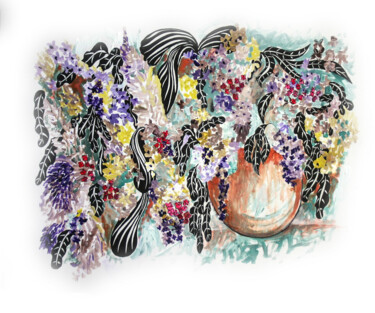 Schilderij getiteld "Fantasy Flowers in…" door Cheryl Paolini, Origineel Kunstwerk, Acryl