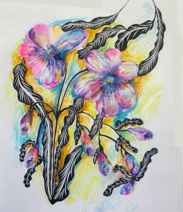Painting titled "Neon Flowers" by Cheryl Paolini, Original Artwork, Acrylic