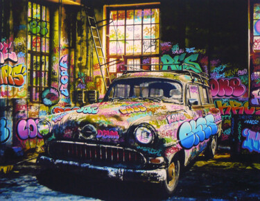 Obrazy i ryciny zatytułowany „Vandalized car” autorstwa Ches Graffiti Designs, Oryginalna praca, Cyfrowy wydruk