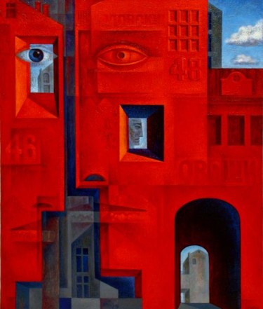 Картина под названием ""Два дома"" - Сергей Чесноков-Ладыженский, Подлинное произведение искусства, Другой